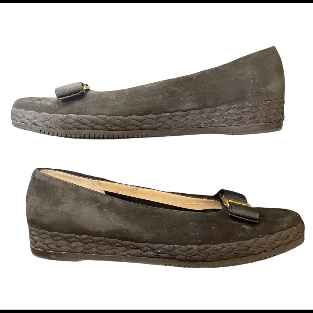 Salvatore Ferragamo black suede wedges  8B